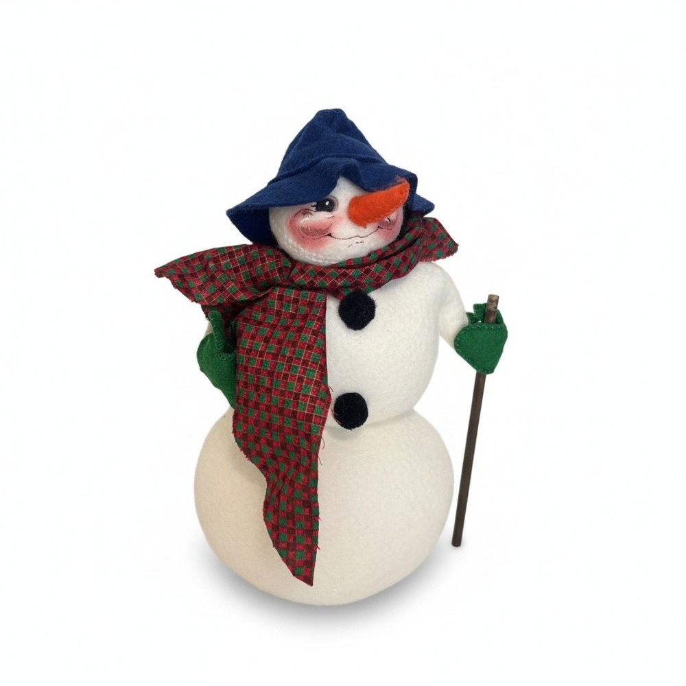 VTG Annalee 1997 Snowman Blue Hat Plaid Scarf Vintage Felt Christmas Decor 12"